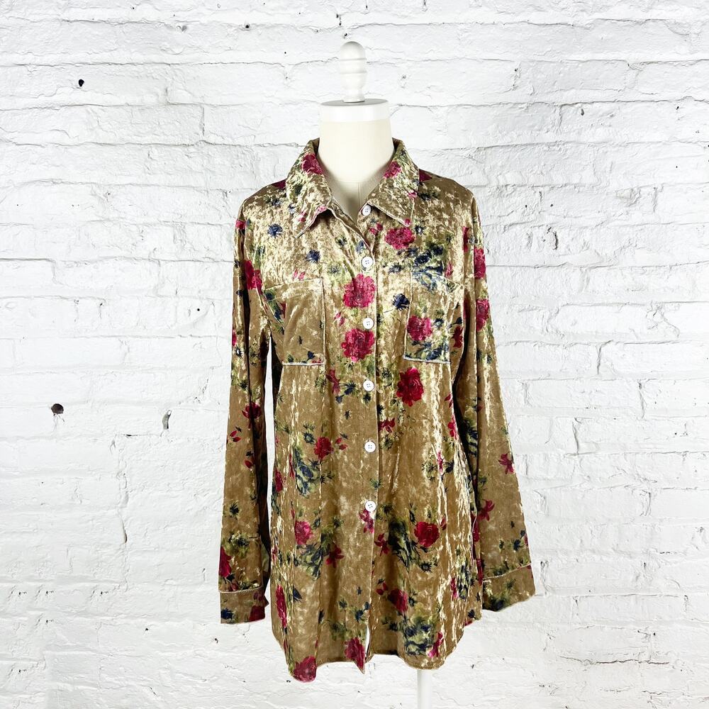 Fly curvy gold velvet floral button up shirt size XXL - Picture 5 of 5